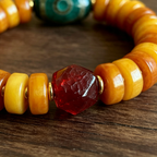 Vintage Tibetan Ox‑Bone Bracelet with Dzi Bead & Antique Agate, Handcrafted Ethnic Tribal Jewelry