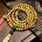 Himalayan Natural Horn 108 Mala Beads Necklace, Handmade Multi Wrap Bracelet with Vintage Ornaments