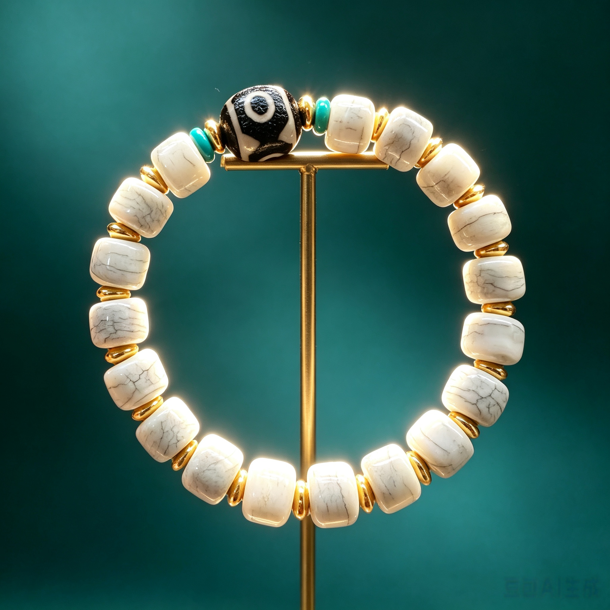 Himalayan White Yak Bone Bead Bracelet | Three-Eye Pattern Stone Ethnic Handcrafted Contemplation Bracelet