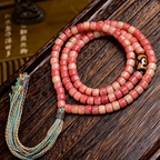 Natural Camel Bone 108-Count Hand Strung Bead Necklace with Patterned Stone for Quiet Contemplation & Inner Resonance