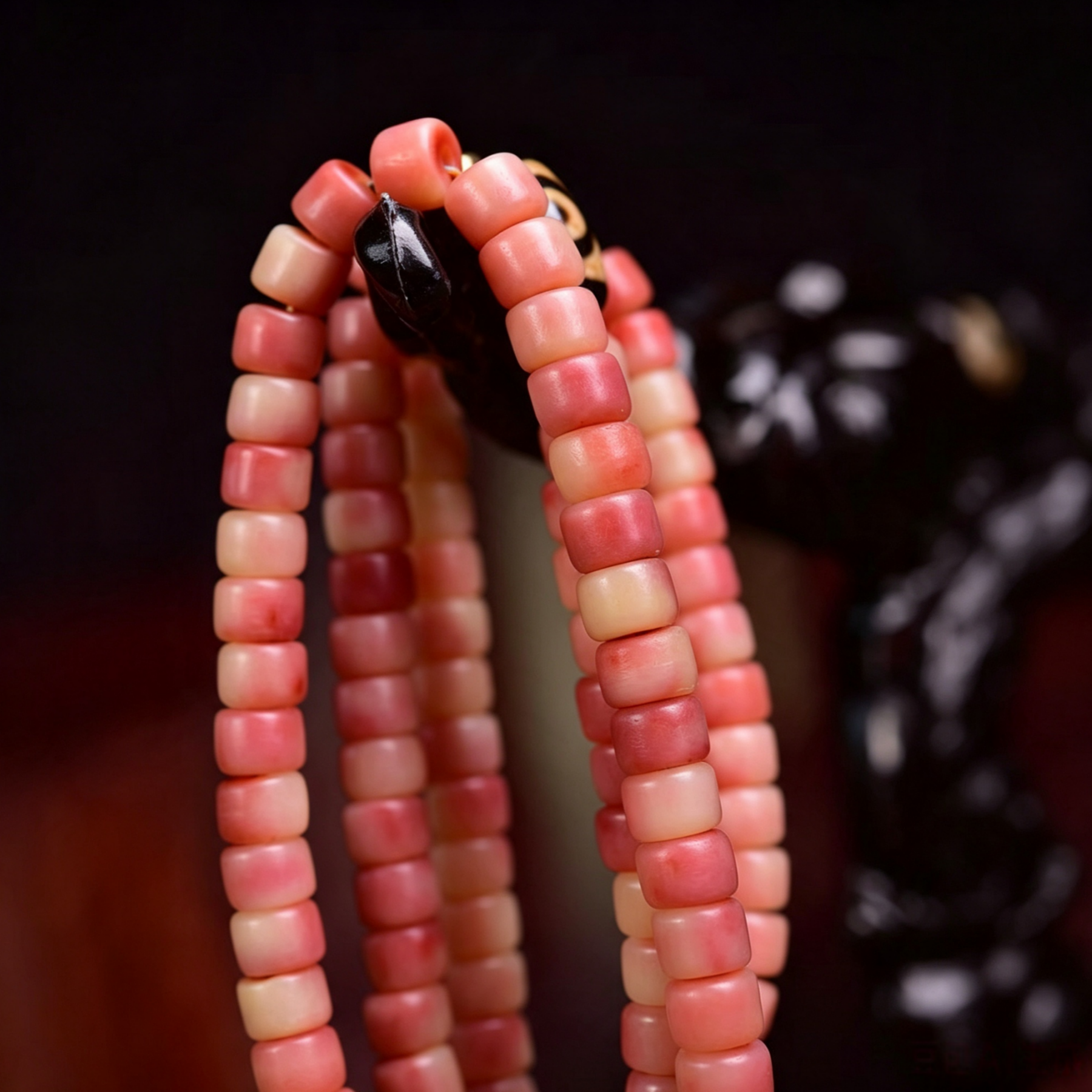 Natural Camel Bone 108-Count Hand Strung Bead Necklace with Patterned Stone for Quiet Contemplation & Inner Resonance