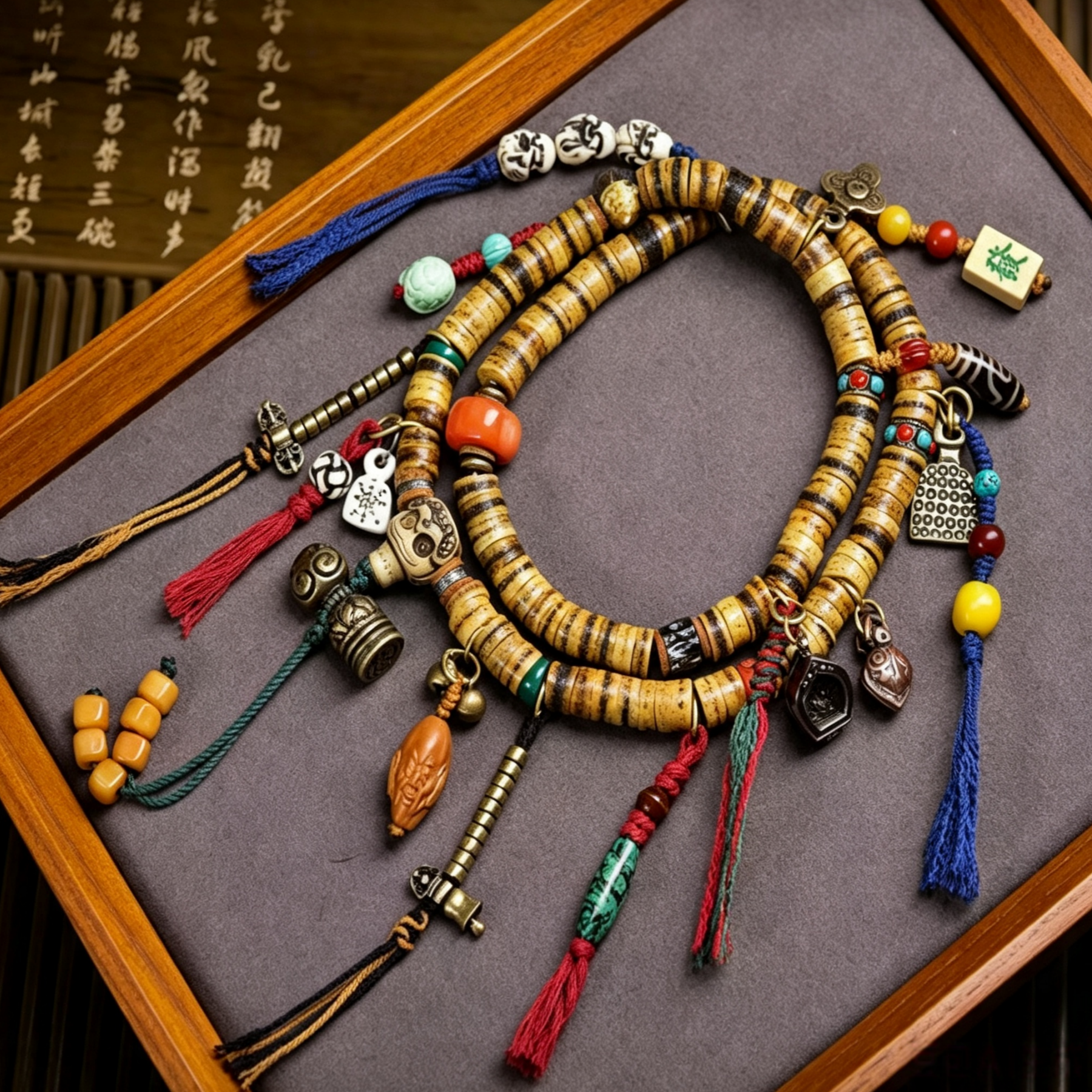 Rare Antique Himalayan Yak Bone 108-Piece Beaded Strand, Calming Tactile Ornament for Quiet Reflection