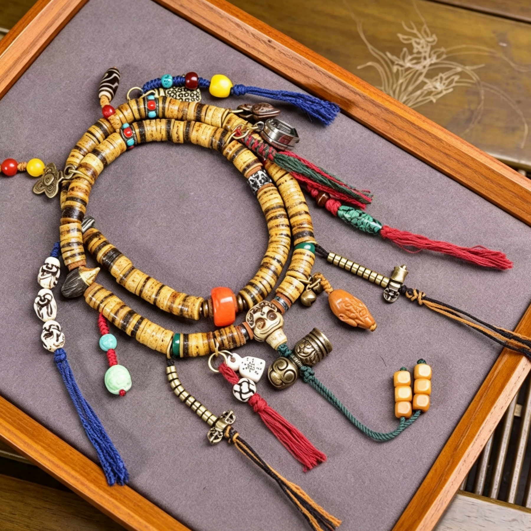 Rare Antique Himalayan Yak Bone 108-Piece Beaded Strand, Calming Tactile Ornament for Quiet Reflection