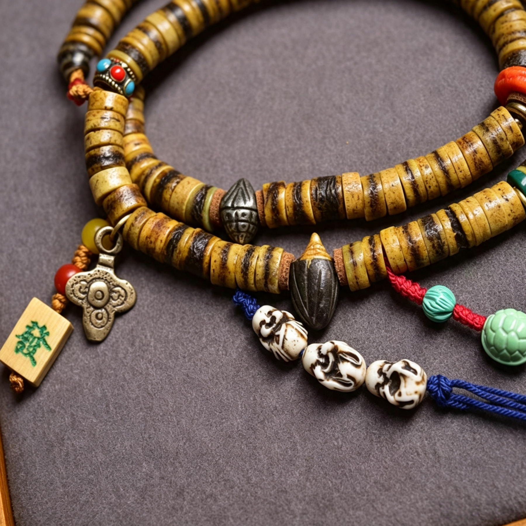 Rare Antique Himalayan Yak Bone 108-Piece Beaded Strand, Calming Tactile Ornament for Quiet Reflection