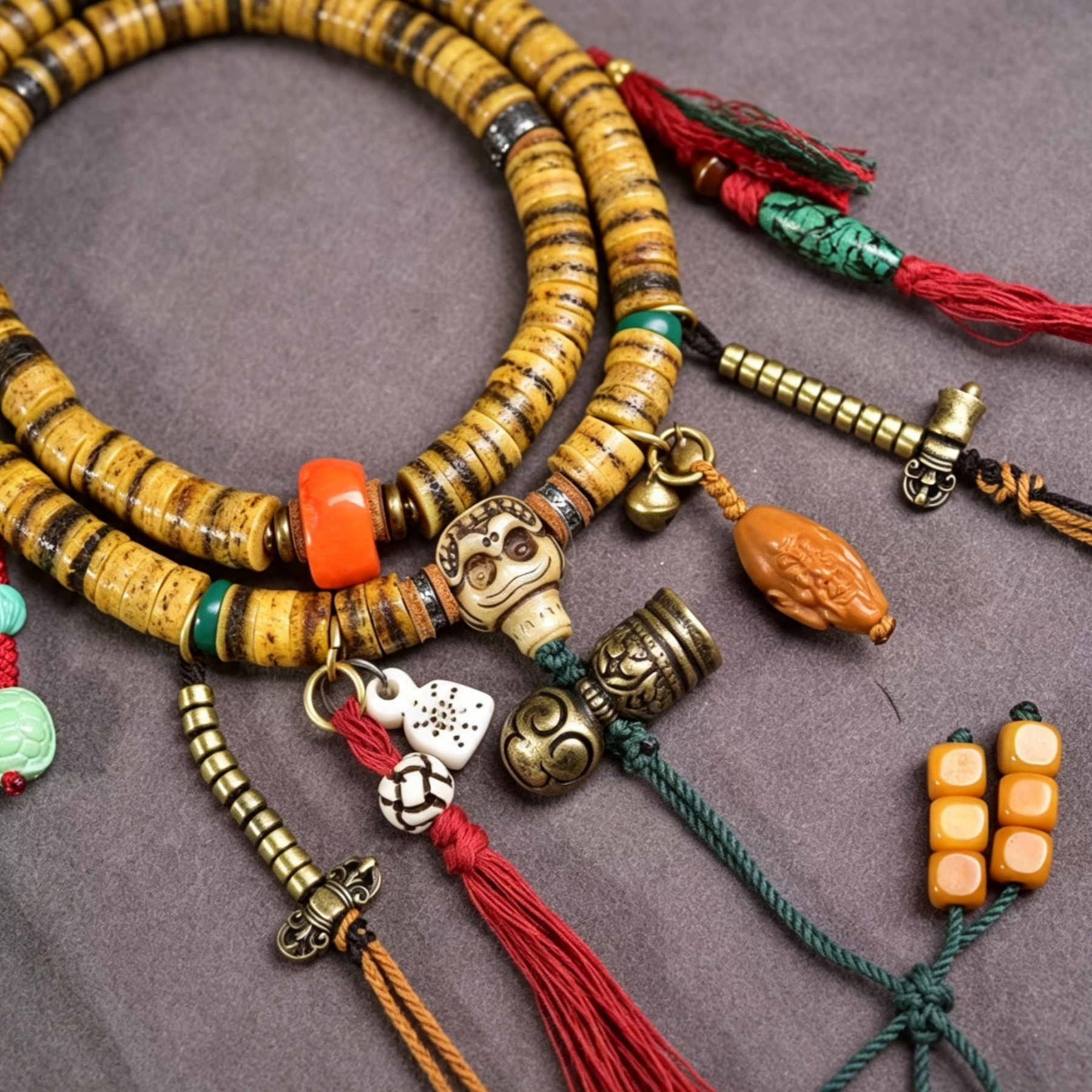 Rare Antique Himalayan Yak Bone 108-Piece Beaded Strand, Calming Tactile Ornament for Quiet Reflection