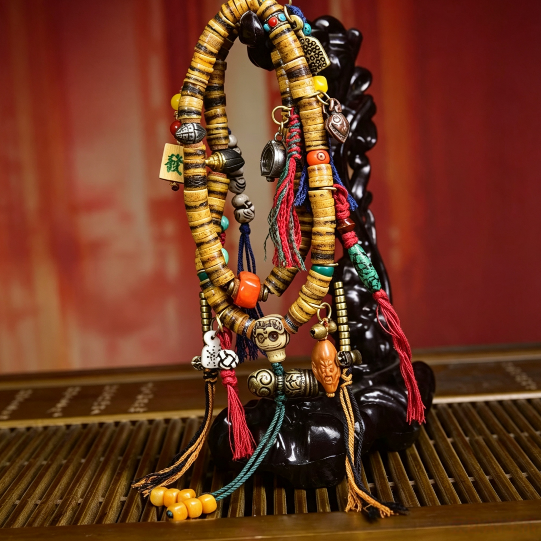 Rare Antique Himalayan Yak Bone 108-Piece Beaded Strand, Calming Tactile Ornament for Quiet Reflection