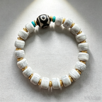 Himalayan White Yak Bone Bead Bracelet | Three-Eye Pattern Stone Ethnic Handcrafted Contemplation Bracelet