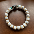 Himalayan White Yak Bone Bead Bracelet | Three-Eye Pattern Stone Ethnic Handcrafted Contemplation Bracelet