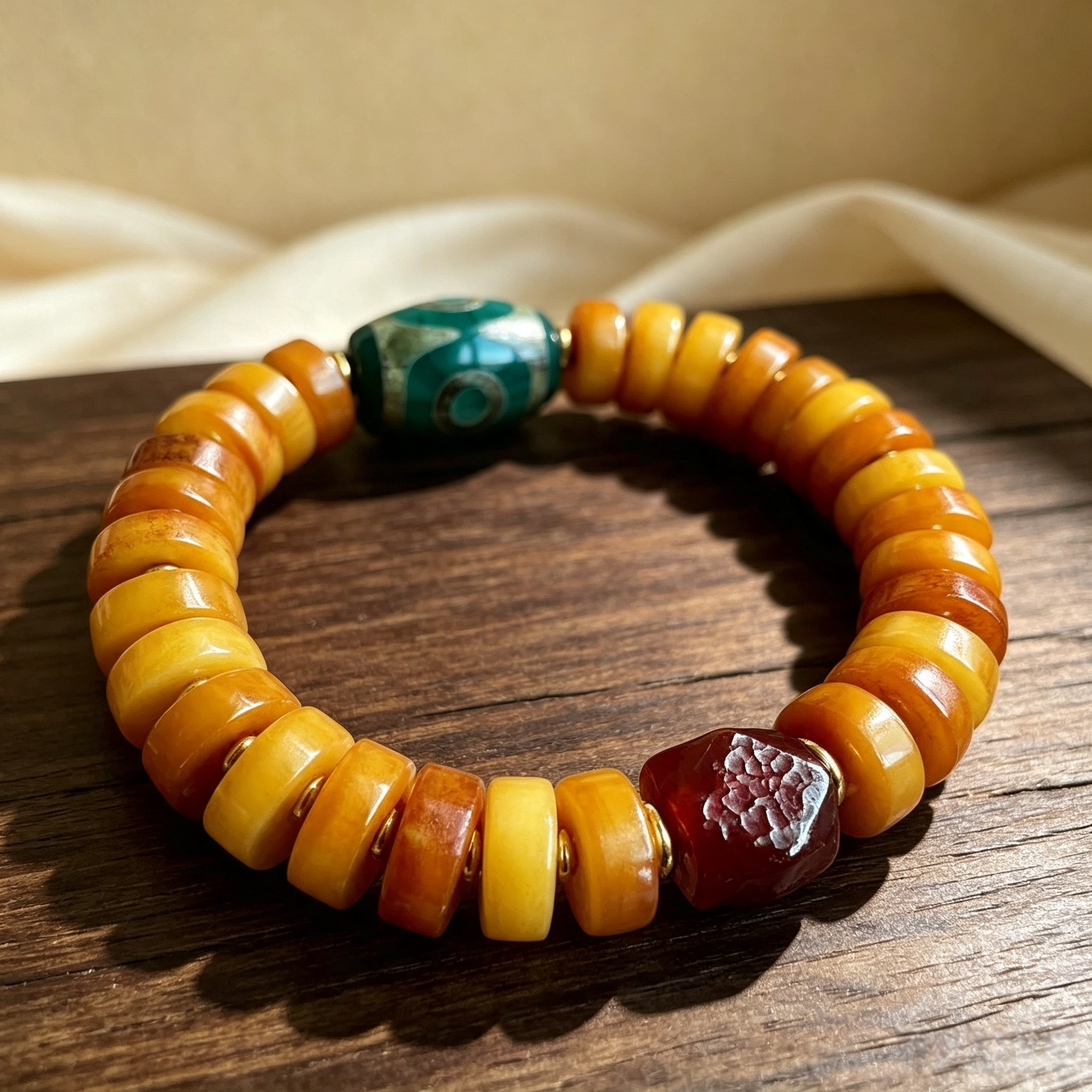 Vintage Tibetan Ox‑Bone Bracelet with Dzi Bead & Antique Agate, Handcrafted Ethnic Tribal Jewelry