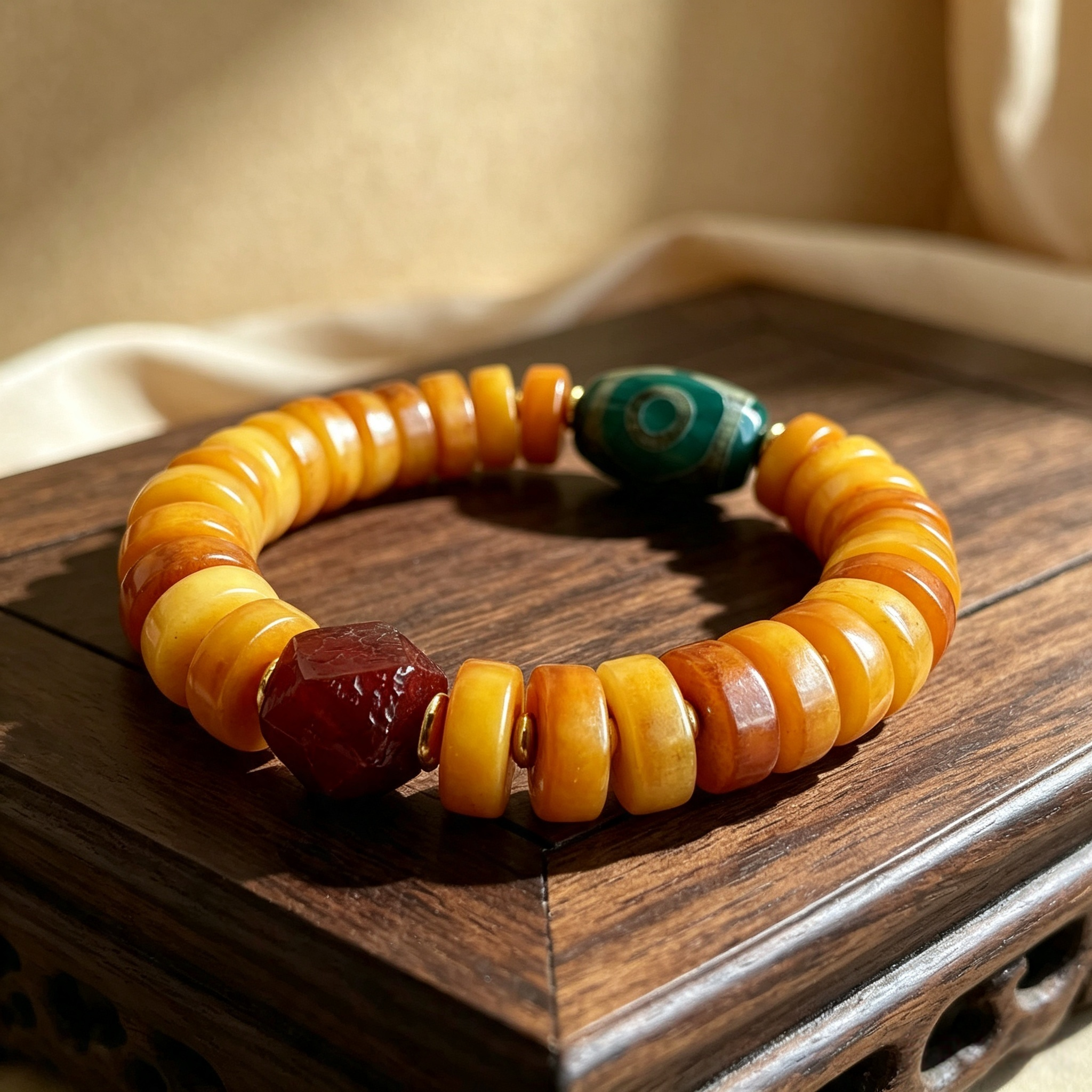 Vintage Tibetan Ox‑Bone Bracelet with Dzi Bead & Antique Agate, Handcrafted Ethnic Tribal Jewelry