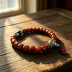Himalayan Ox-Bone Bracelet with Patterned Stone & Textured Agate, Handcrafted Ethnic Craft Jewelry