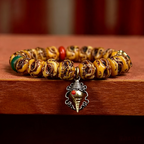 Retro Hand-Carved Bone Figurine Bead Bracelet, Ethnic Glass Agate Decor Wristband for Meditation & Energy Grounding