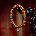 Retro Hand-Carved Bone Figurine Bead Bracelet, Ethnic Glass Agate Decor Wristband for Meditation & Energy Grounding