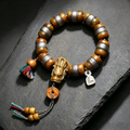 Natural Ox Horn Barrel Bead Single Loop Bracelet with Inlaid Metal Carving & Hand Sculpted Pendant | Himalayan Retro Ethnic Handcrafted Wrist Jewelry for Somatic Balance & Karmic Realignment