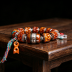 Natural Ox Bone Hand Carved Barrel Bead Single Loop Bracelet with Copper Inlaid Details & Stone Accent Beads | Himalayan Ethnic Handcrafted Wrist Jewelry for Somatic Balance & Karmic Realignment
