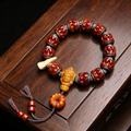 Hand Carved Natural Ox Bone Barrel Bead Single Loop Bracelet with Copper Inlaid Details & Sculpted Bone Focal Charm | Himalayan Ethnic Folk Handcrafted Wrist Jewelry for Somatic Calming & Karmic Realignment