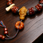 Hand Carved Natural Ox Bone Barrel Bead Single Loop Bracelet with Copper Inlaid Details & Sculpted Bone Focal Charm | Himalayan Ethnic Folk Handcrafted Wrist Jewelry for Somatic Calming & Karmic Realignment