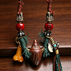 Plateau Folk Hand Woven Cord Pendant Necklace with Carved Nut & Metal Alloy Decor | Ethnic Retro Adjustable Lariat Necklace for Somatic Calming & Karmic Realignment