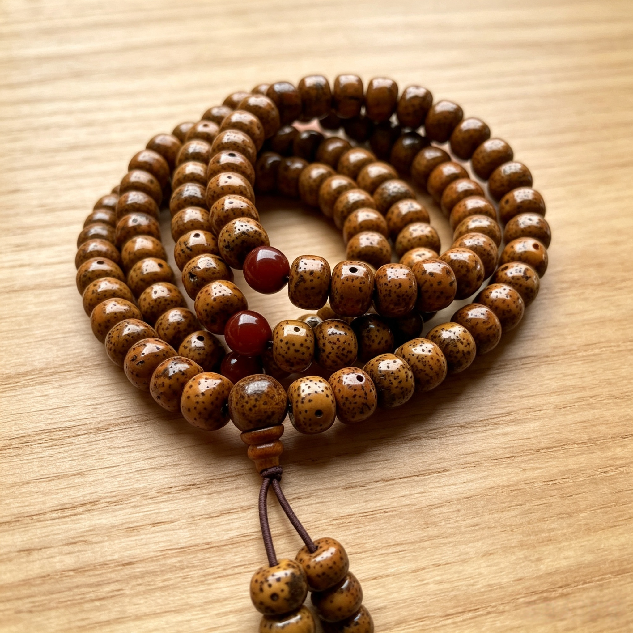 Himalayan Natural Star Moon Plant Seed 108-Piece Beaded Long Bracelet Necklace