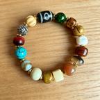 Vintage Himalayan Plateau Mixed Gemstone & Ox Bone Stack Bracelet Ethnic Handcrafted Wellness Wrist
