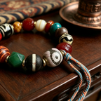 Vintage Himalayan Plateau Ox Bone Mixed Agate & Old Agate Beaded Bracelet Ethnic Retro Hand Stack Wrist Ornament