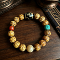 Himalayan Plateau Folk Hand Carved Ox Bone Beaded Bracelet with Patterned Agate & Mineral Stone Accents Handcrafted Wrist Ornament