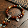 Himalayan Plateau Natural Cattle Bone Barrel Bead Single Loop Bracelet with Alloy Decorative Ornaments Handcrafted Wrist Jewelry
