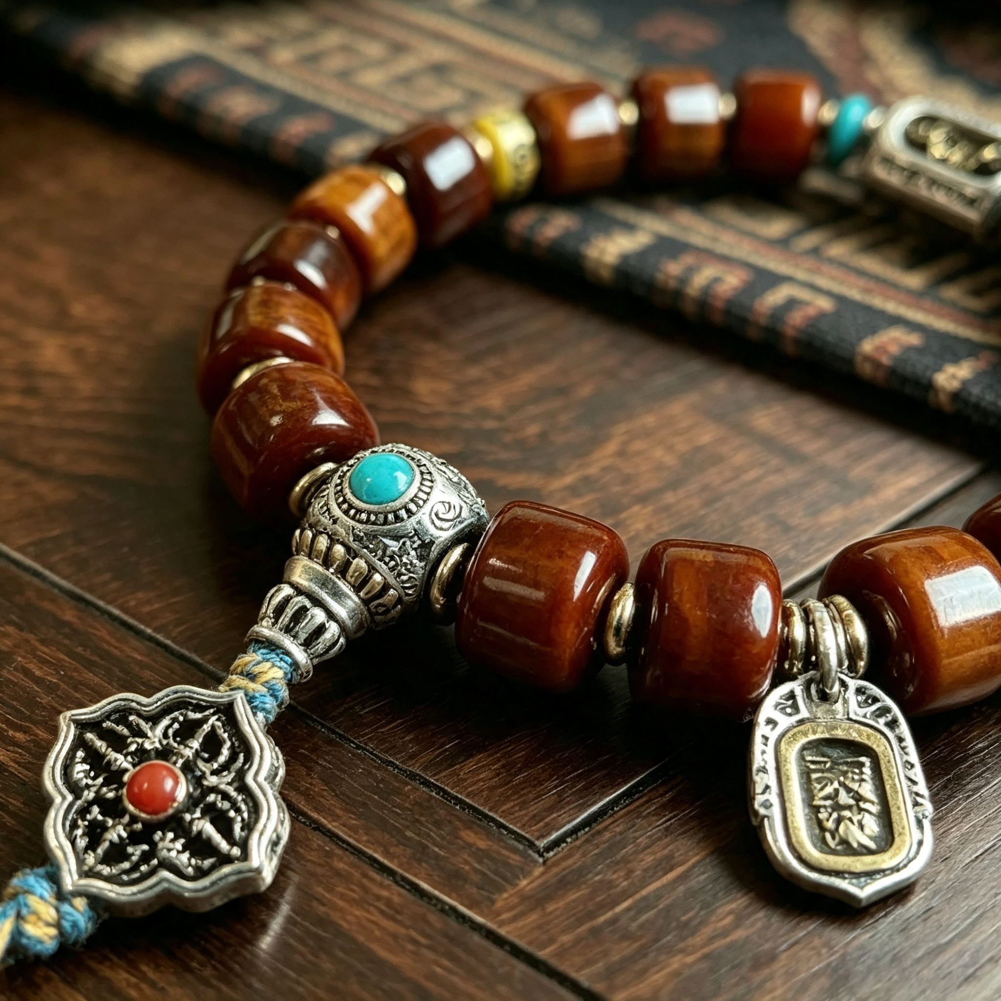 Himalayan Plateau Natural Cattle Bone Barrel Bead Single Loop Bracelet with Alloy & Stone Decorative Fittings Handcrafted Wrist Ornament