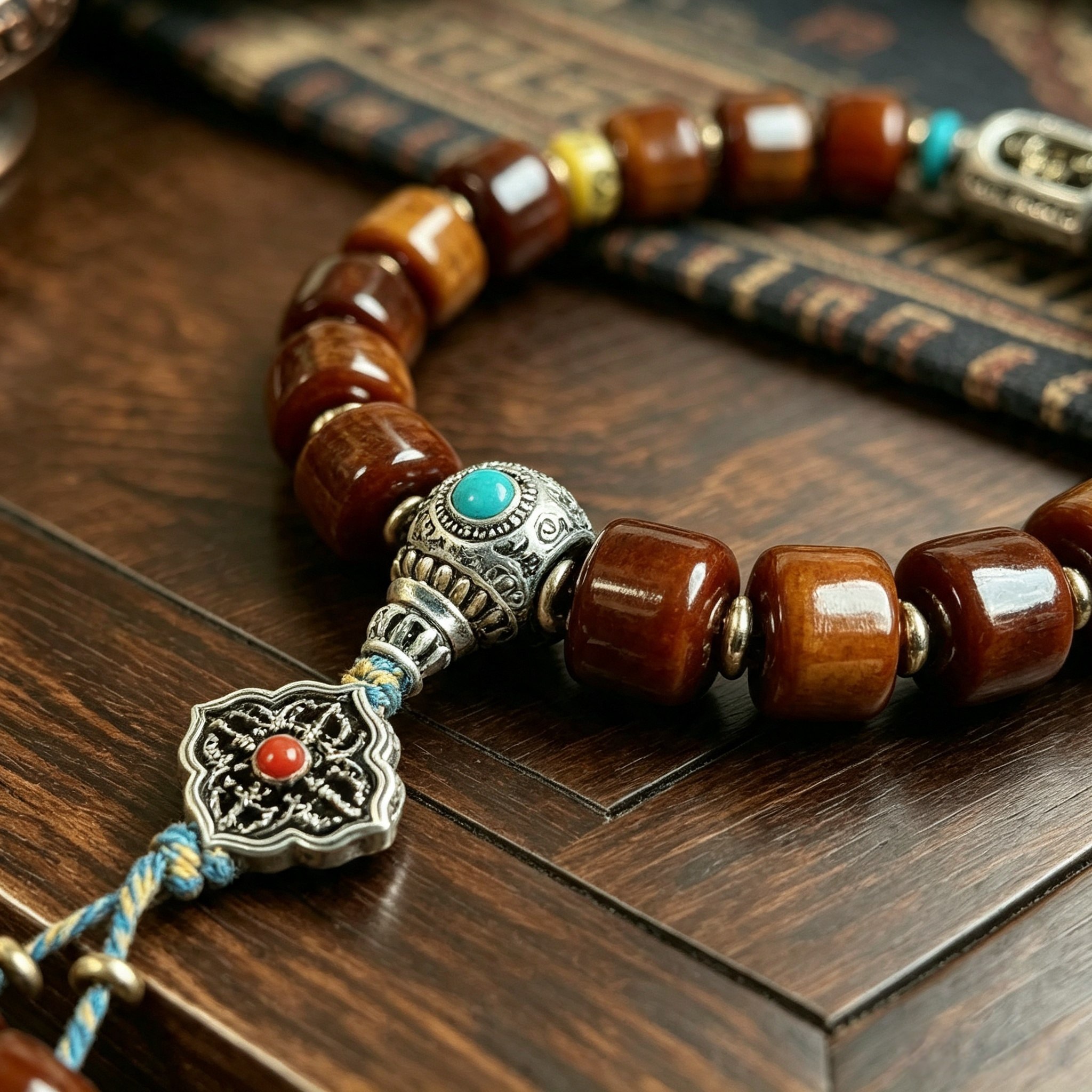 Himalayan Plateau Natural Cattle Bone Barrel Bead Single Loop Bracelet with Alloy & Stone Decorative Fittings Handcrafted Wrist Ornament