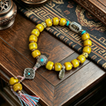 Himalayan Plateau Natural Cattle Bone Barrel Bead Single Loop Bracelet with Alloy & Stone Decorative Accessories Handmade Wrist Jewelry