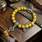 Himalayan Plateau Natural Cattle Bone Barrel Bead Single Loop Bracelet with Alloy & Stone Decorative Accessories Handmade Wrist Jewelry