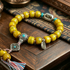 Himalayan Plateau Natural Cattle Bone Barrel Bead Single Loop Bracelet with Alloy & Stone Decorative Accessories Handmade Wrist Jewelry