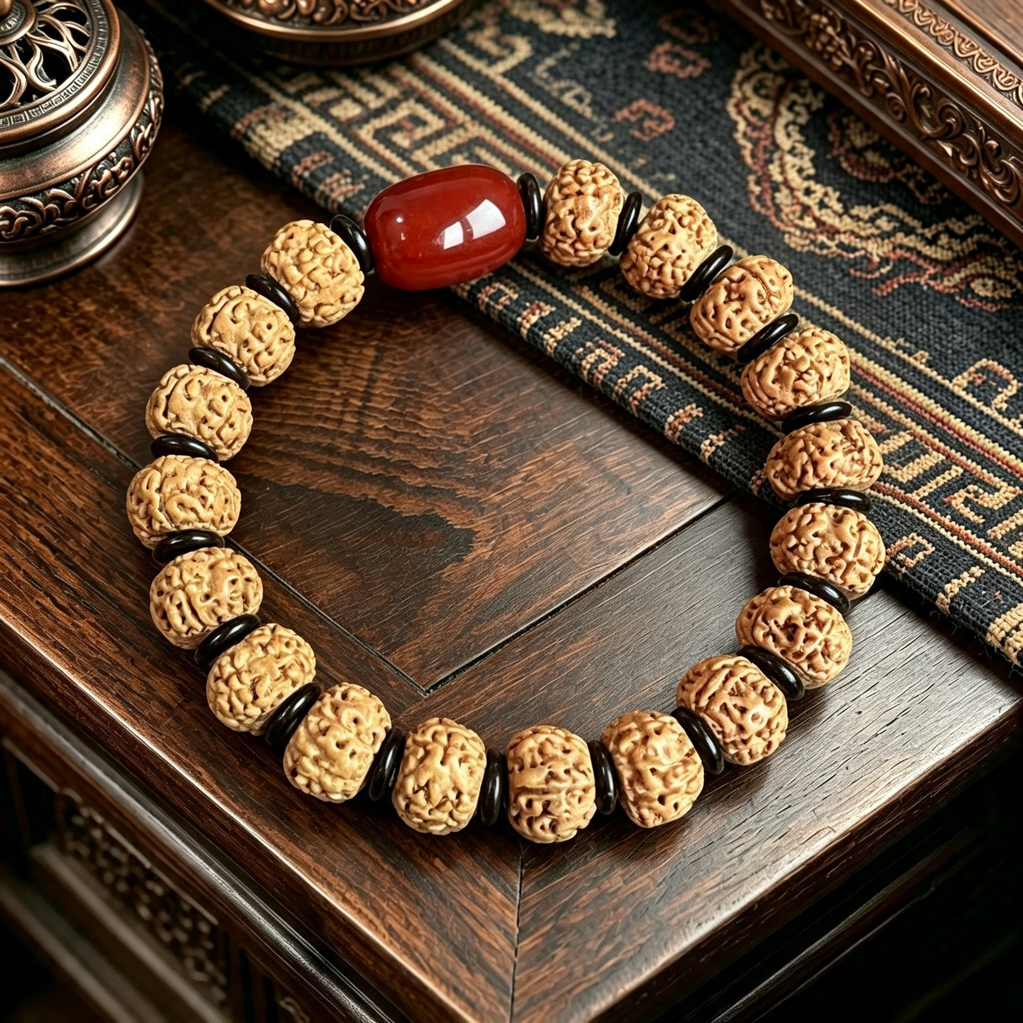 Himalayan Plateau Natural Seed Bead Single Loop Bracelet with Agate & Coconut Shell Spacers Handmade Wrist Ornament