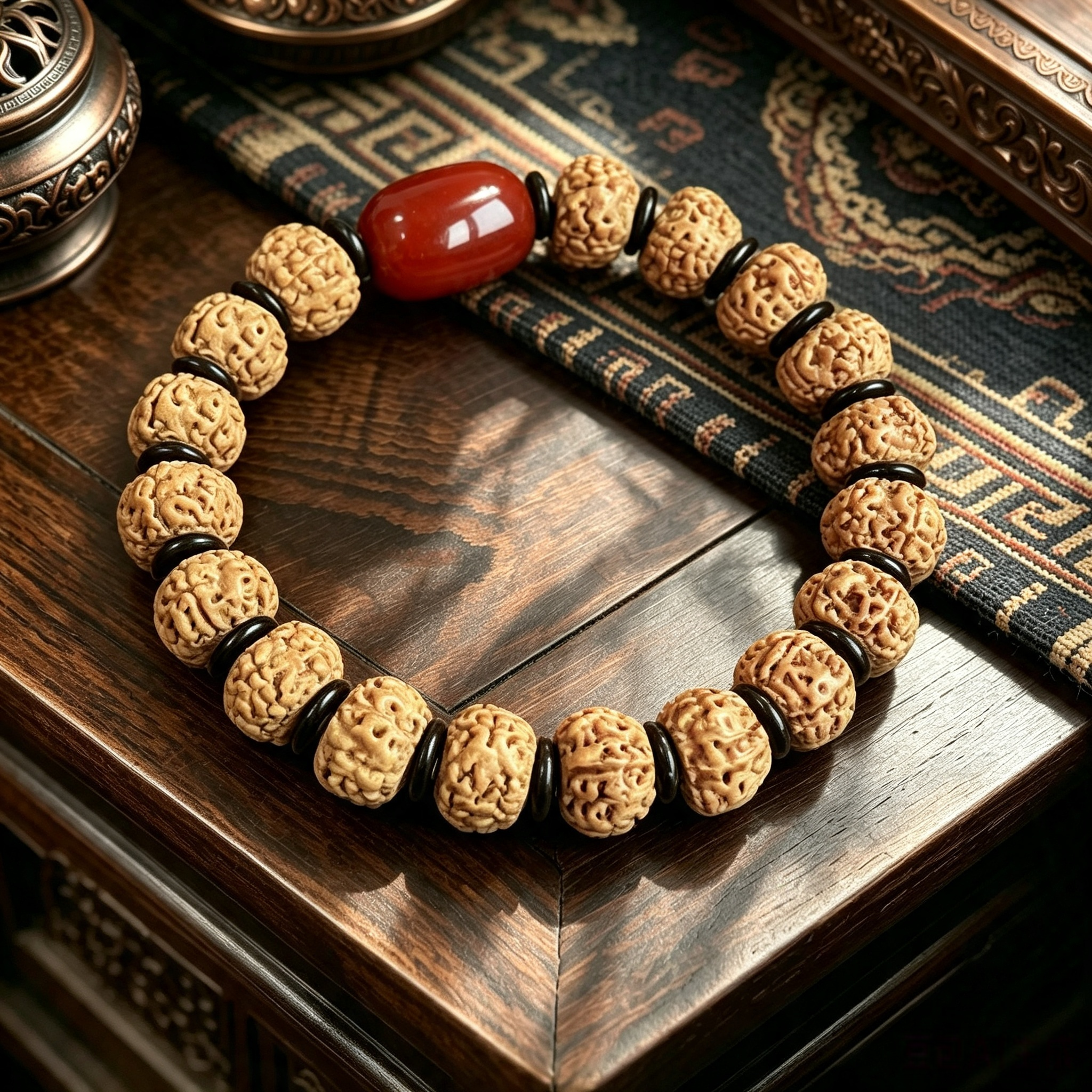 Himalayan Plateau Natural Seed Bead Single Loop Bracelet with Agate & Coconut Shell Spacers Handmade Wrist Ornament