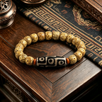 Himalayan Vintage Spotted Natural Plant Seed Barrel Bead Bracelet with Patterned Agate Center Stone Single Loop Wrist Ornament
