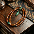 Premium Polished Ox Bone 108-Piece Barrel Bead Multi-Layer Wrap Bracelet with Engraved Natural Agate...