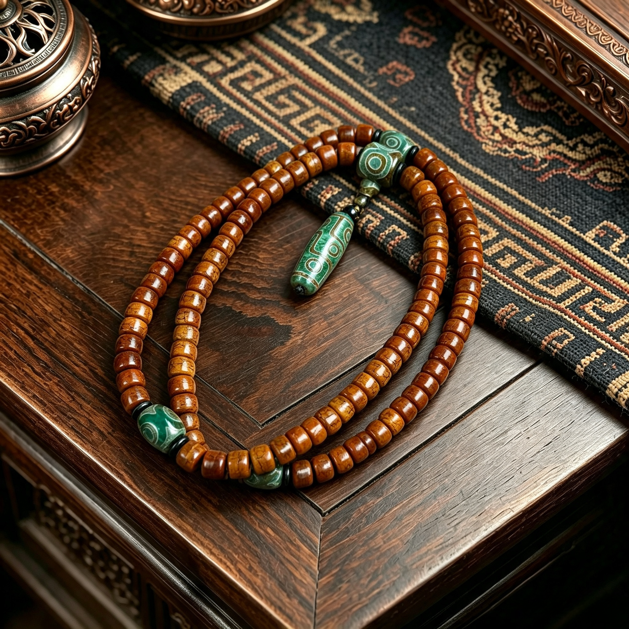 Premium Polished Ox Bone 108-Piece Barrel Bead Multi-Layer Wrap Bracelet with Engraved Natural Agate...