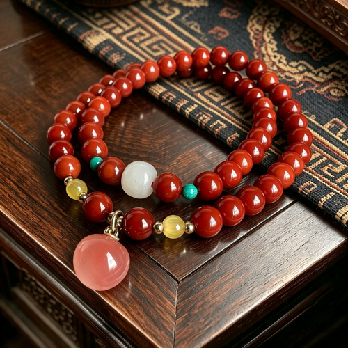 6mm Red Agate Double Wrap Beaded Bracelet, Handcrafted Grounding Vitality Wrist Ornament