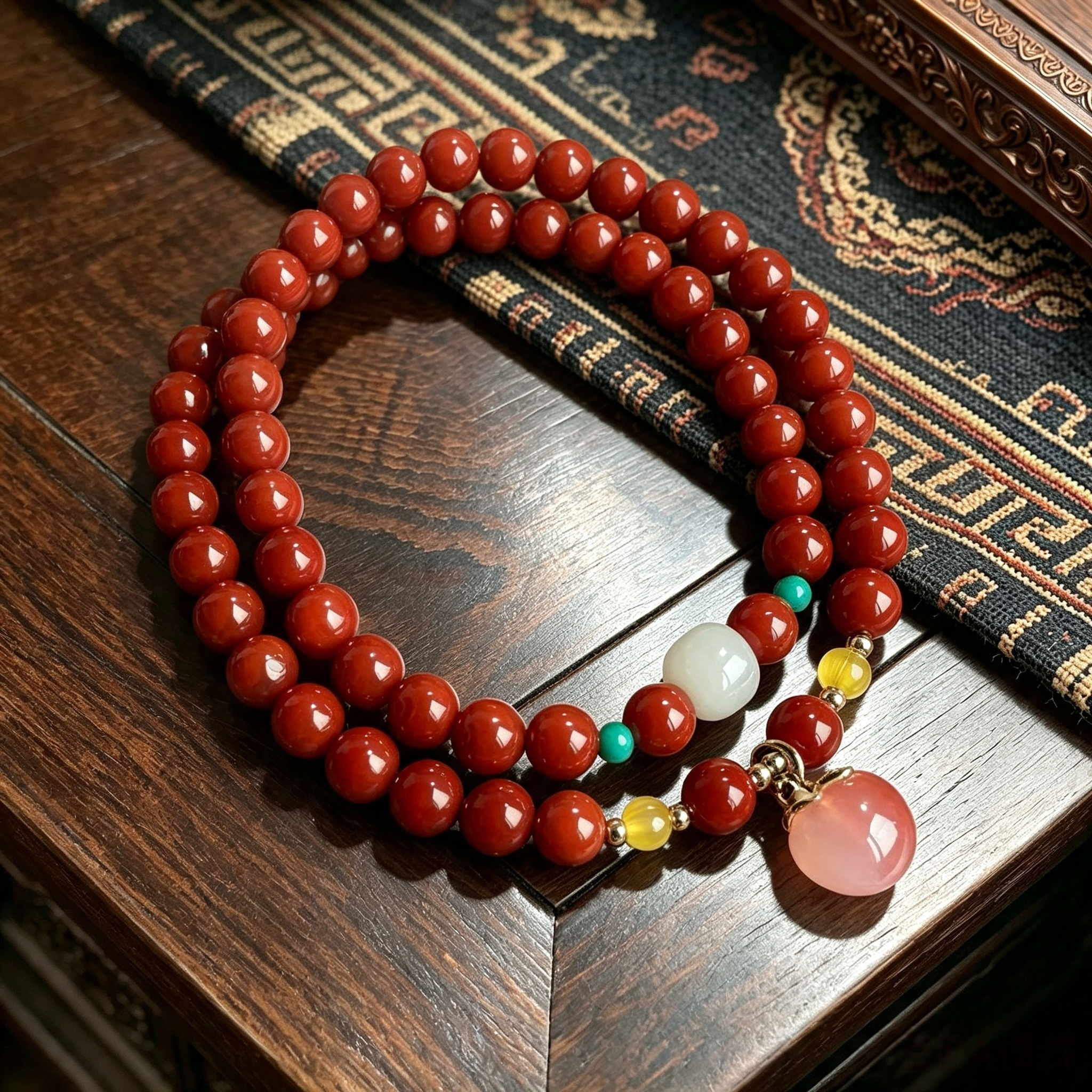 6mm Red Agate Double Wrap Beaded Bracelet, Handcrafted Grounding Vitality Wrist Ornament
