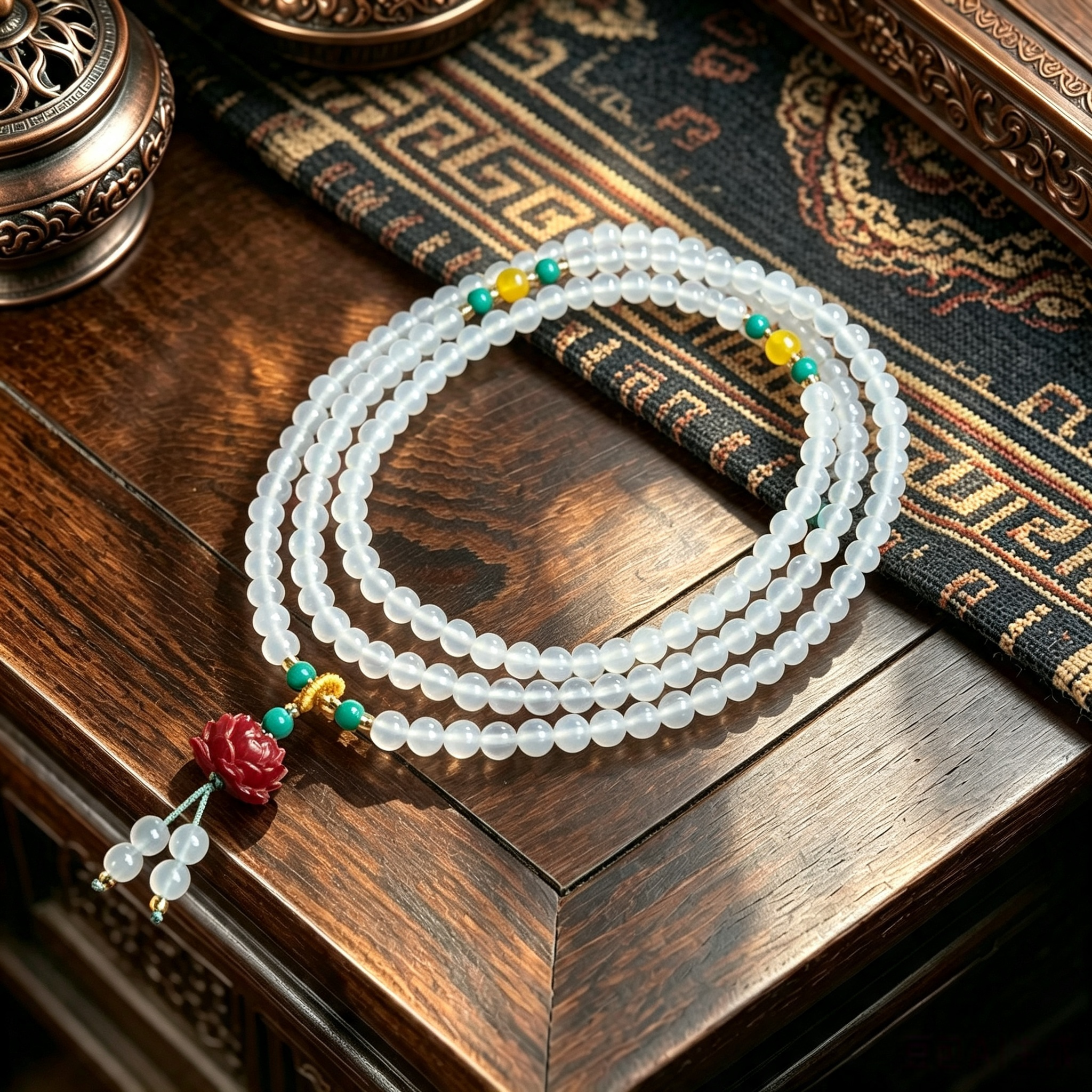 White Chalcedony Hand Strung Multi Wrap Bracelet, Artisan Crafted Stone Ornament