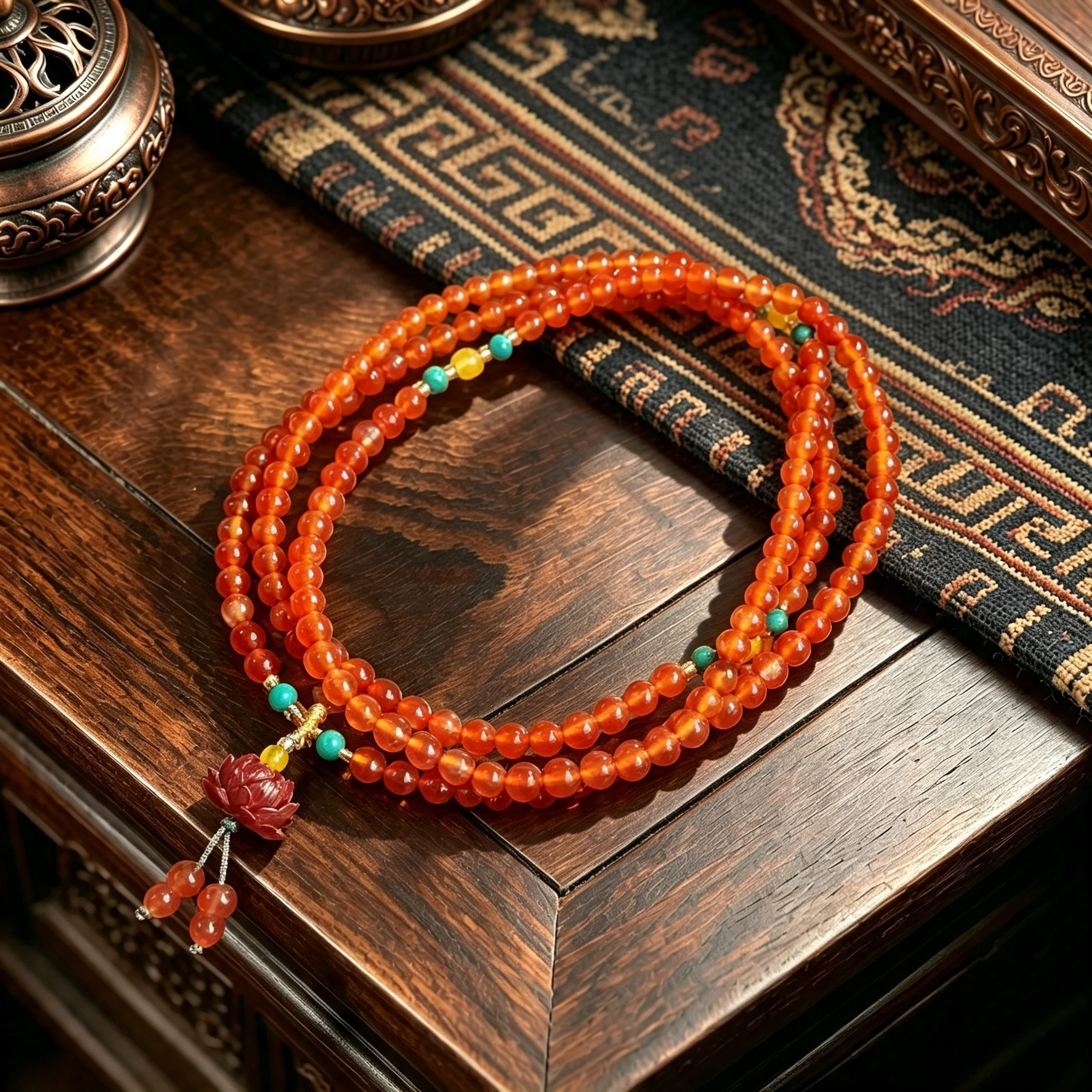 Carnelian Hand Strung Multi Wrap Bracelet, Artisan Crafted Stone Ornament