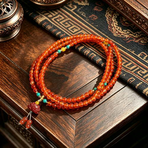 Carnelian Hand Strung Multi Wrap Bracelet, Artisan Crafted Stone Ornament
