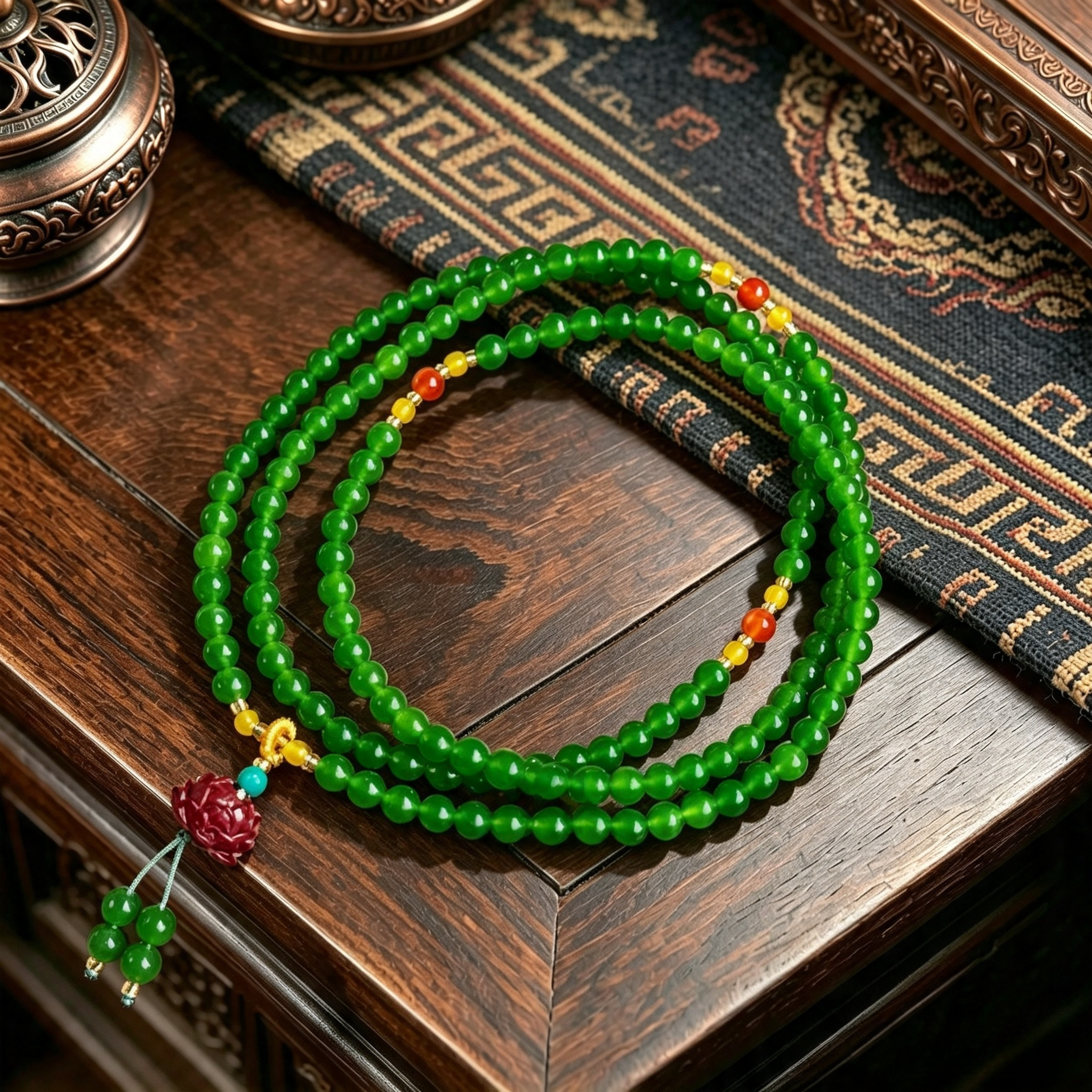 Green Natural Stone Hand Strung Multi Wrap Bracelet, Artisan Crafted Ornament