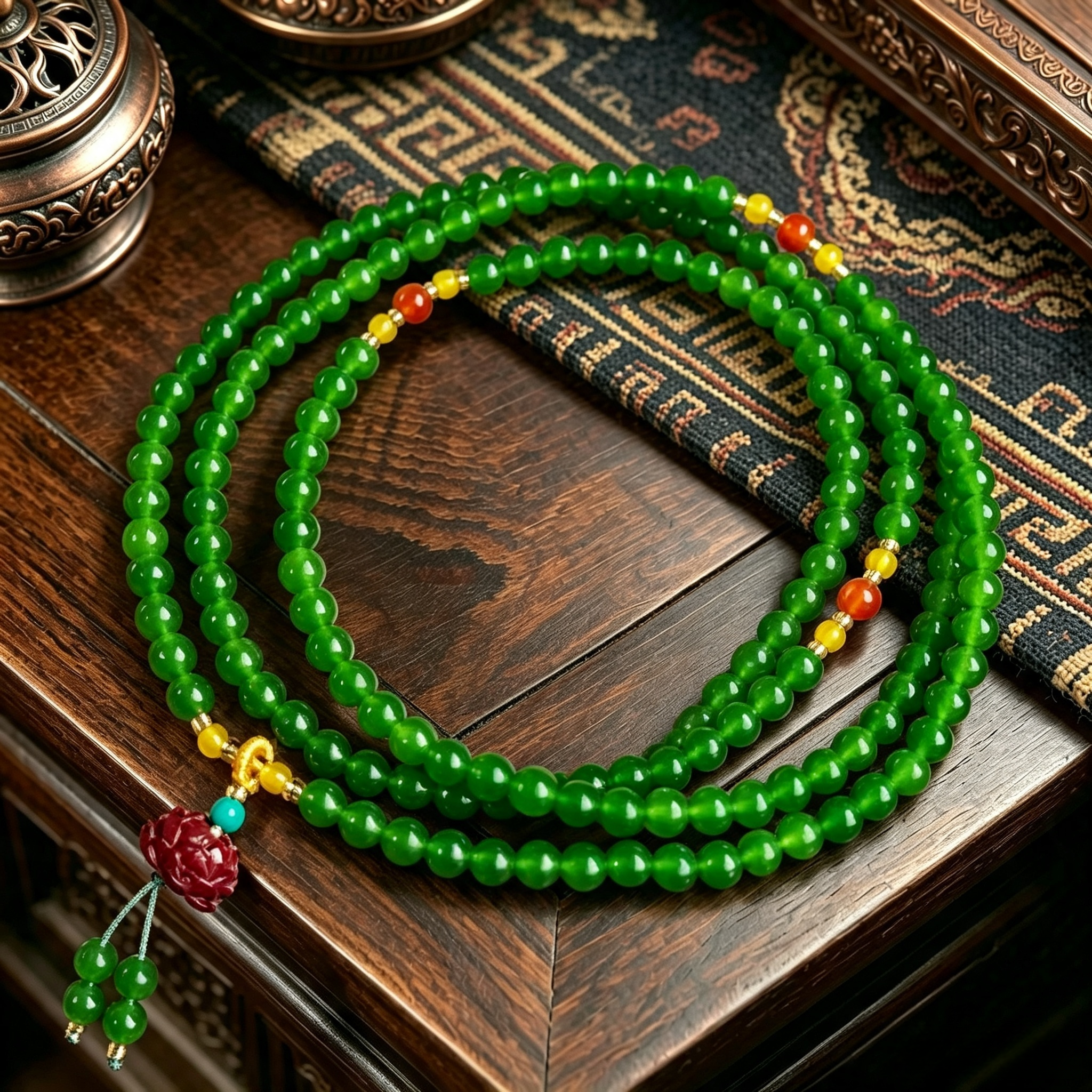 Green Natural Stone Hand Strung Multi Wrap Bracelet, Artisan Crafted Ornament