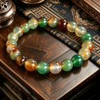 Himalayan Natural Peacock Agate 8mm Round Bead Single-Loop Handcrafted Bracelet
