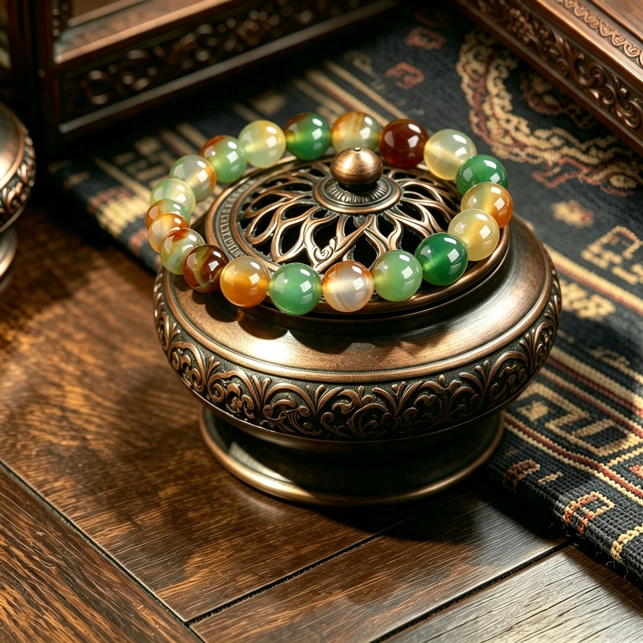 Himalayan Natural Peacock Agate 8mm Round Bead Single-Loop Handcrafted Bracelet