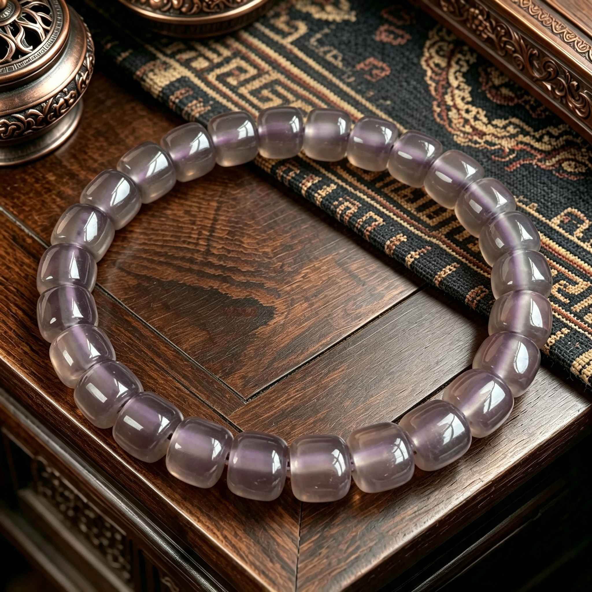 Himalayan Natural Smoky Purple Agate 6x7mm Barrel Bead Single-Loop Bracelet