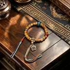 Hand Carved Natural Bone & Herbal Seed Bead Bracelet with Tassel Pendant | Himalayan Ethnic Handcrafted Wrist Jewelry for Grounding Energy & Inner Peace
