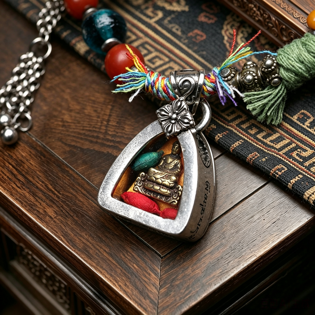 Handwoven Himalayan Style Beaded Bracelet with Vintage Metal Charm