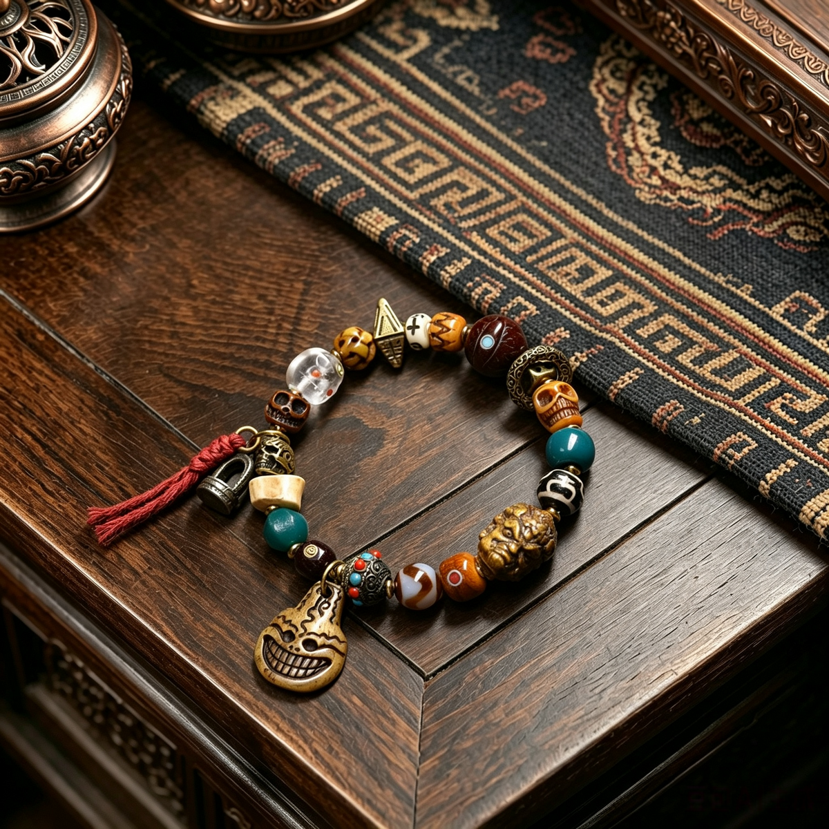 Vintage Himalayan Handcrafted Mixed Bead Bracelet, Artisan Woven Stackable Wrist Ornament